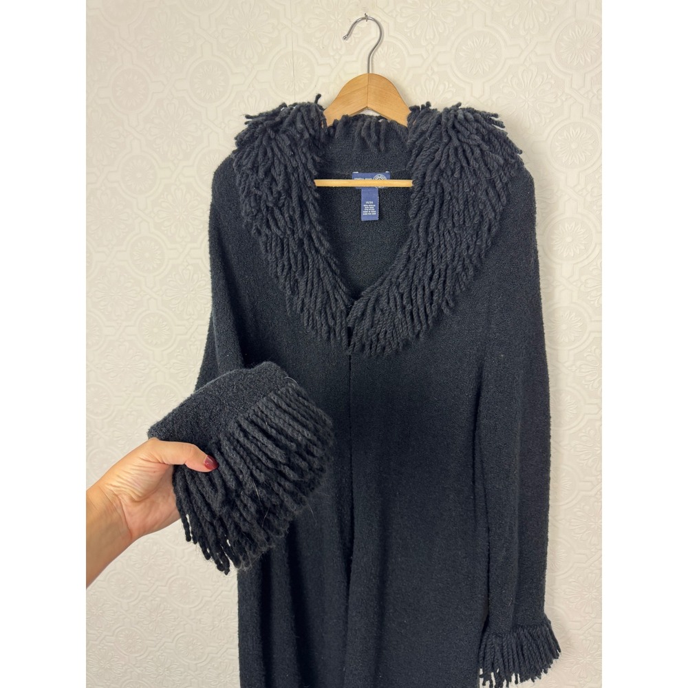 Vintage Witchy Whimsigoth Shaggy Fringe Long Cardigan Warm Black 18 20 Sweater